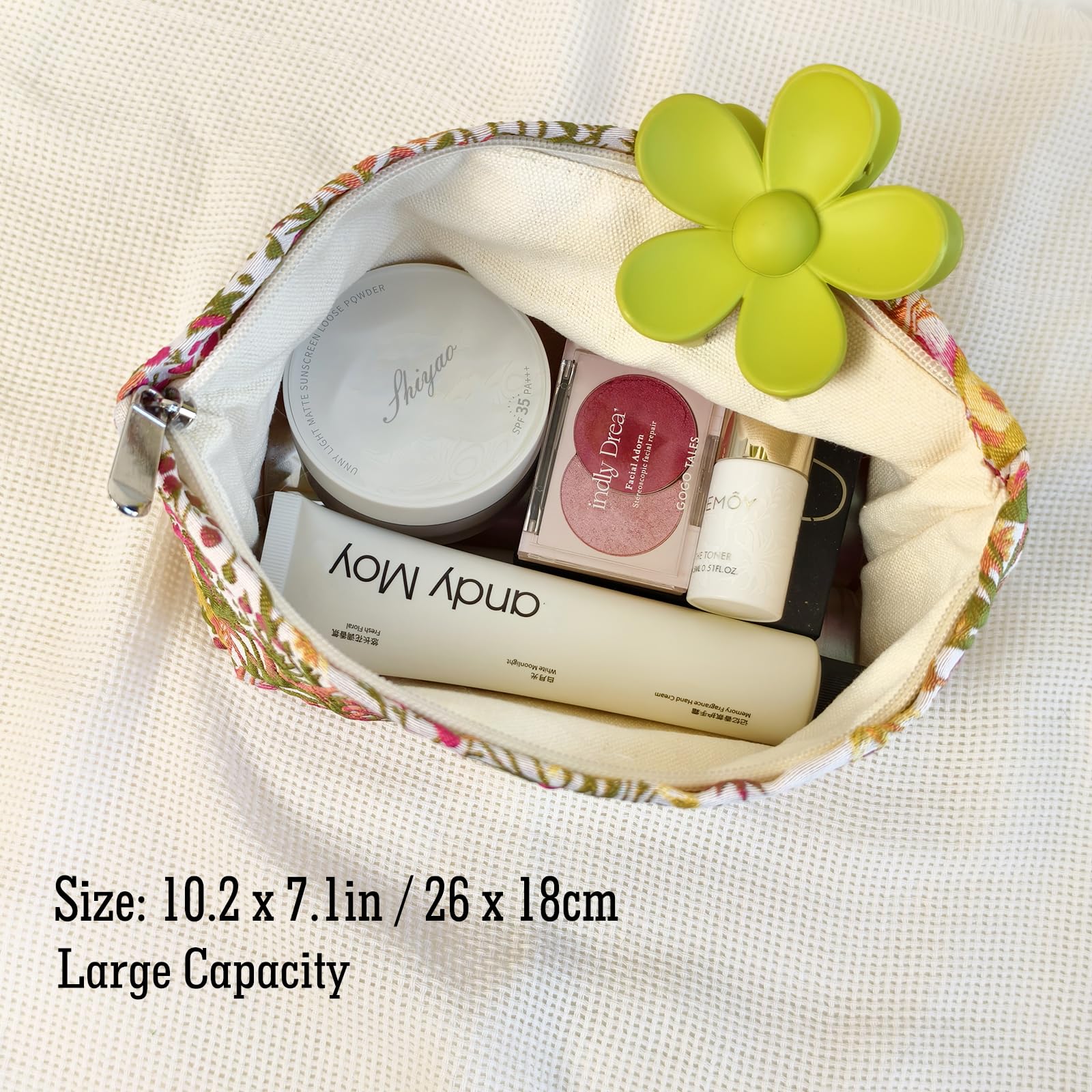 STARDW Aesthetic Floral Makeup Bag Cute Small Cosmetic Bags for Women Girls, Travel Toiletry Bag Large Capacity Zipper Makeup Pouch, Purse Organizer Pouches