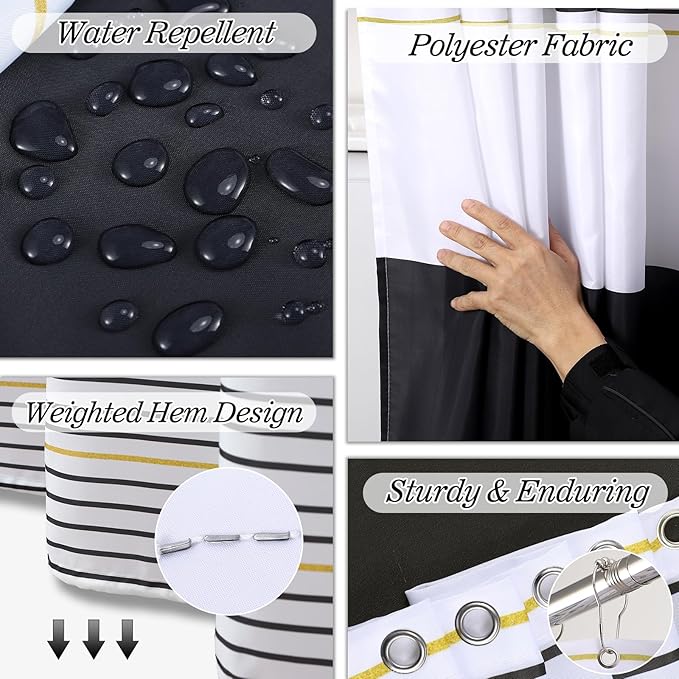 InnJoey Bathroom Set - Bathroom Sets with Shower Curtain and Rugs, 25PC Bathroom Accessory Set, Black Bathroom Accessories Set with Trash Can, Soap Dispensers