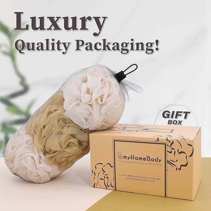 myHomeBody Large 70g Loofah Sponge, 2 Oat Milk + 1 Caramel, 3 Pack