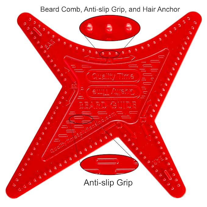 Quality Time Beard Guide Max – DIY Multi-Style Beard Shaving Template with Anti-Slip Grip, Hair Anchors, Built-In Fine Comb for Precise Beard Alignment, and Professional-Quality Lines, Made in USA