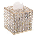Sumnacon Crystal Square Tissue Box Cover - Sparkling Glass Cube Tissue Box Holder, Decorative Facial Tissue Holder for Bedroom Bathroom Vanity Dresser Night Stand Table Office Home Decor, Gold