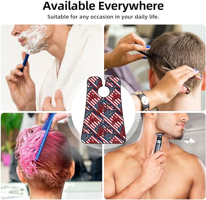 Beard Trimming Catcher Apron, Waterproof Non-Stick Grooming Bib for Shaving, Ideal for Men Dad Father’s Day, Motorcycle American Flag Motocross Dirt Bike Shave Bib