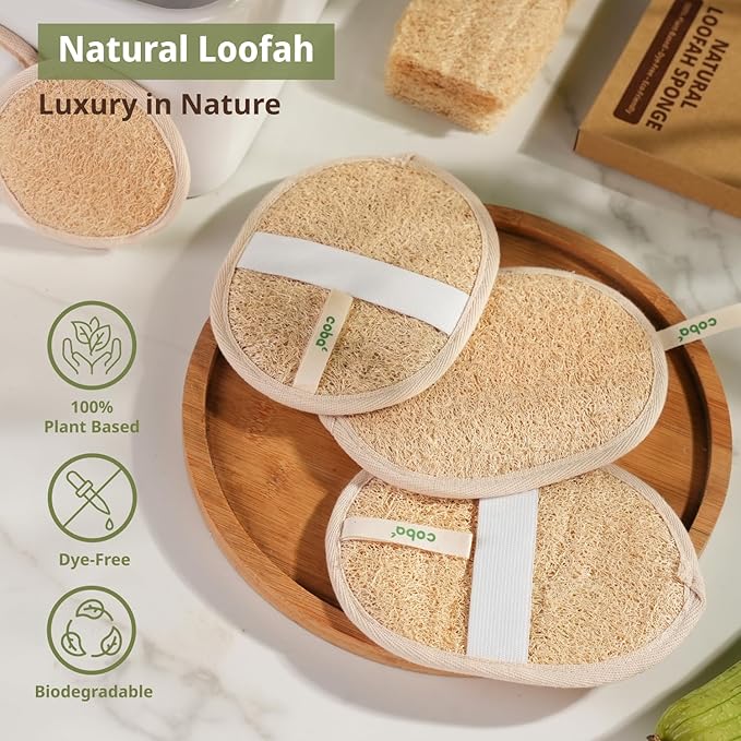 Coba Straws Natural Loofah Exfoliating Body & Facial Scrubber Set | 100% Plant-Based Shower Luffa Sponge for Deep Cleansing, Smooth & Glowing Skin | Bath Loofah for Women & Men