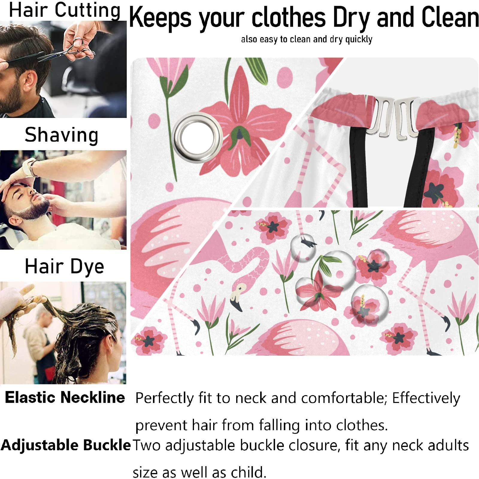 Visesunny Barber Cape - Pink Flamingo Flower Dot Polyester Hair Cutting Salon Apron Anti-Static Haircut Water-Resistant Shaving Cloth Beard Shaving Bib