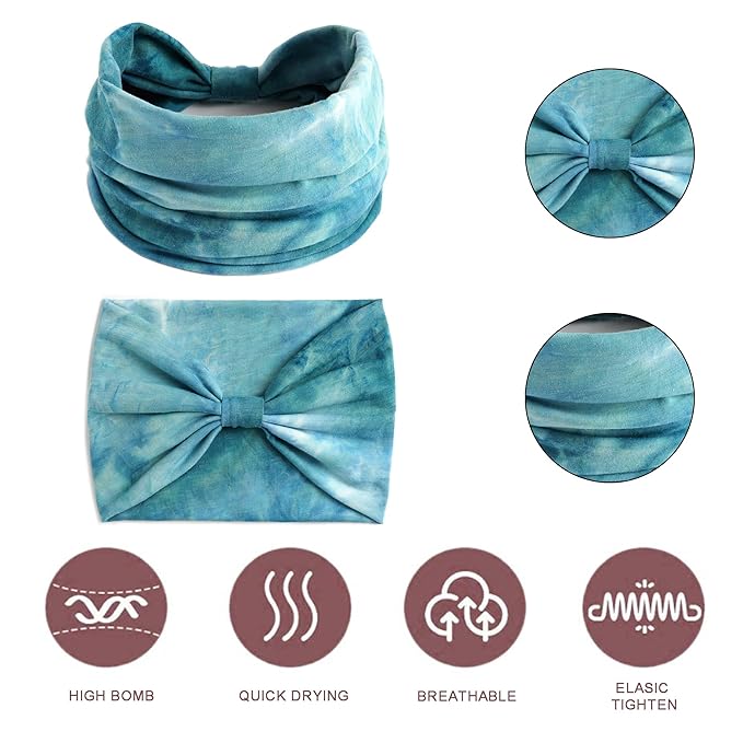 Wide Headbands For Women Non Slip Head Wraps Tie Dye Turban Headband Knotted Headband Soft Boho Headbands Workout Head Scarf Large Bandanas African Hairbands Cotton Hair Accessories For Women