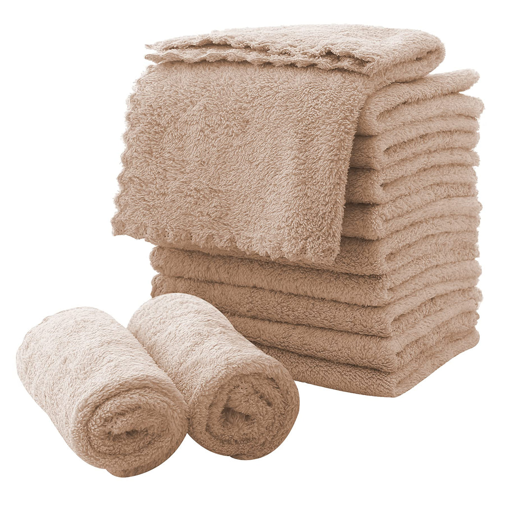 MOONQUEEN Microfiber Facial Cloths Fast Drying Washcloth 12 Pack - Premium Soft Makeup Remover Cloths - Brown