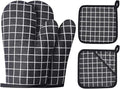 Win Change Oven Mitts and Potholders BBQ Gloves-Oven Mitts and Pot Holders with Recycled Infill Silicone Non-Slip Cooking Gloves for Cooking Baking Grilling (4-Piece Set,Black)