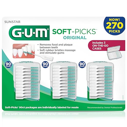 GUM Soft-Picks Original – Easy-to-Use Interdental Picks for Plaque Removal & Gum Health with Convenient Carry Case, Dentist Recommended, 270 Count