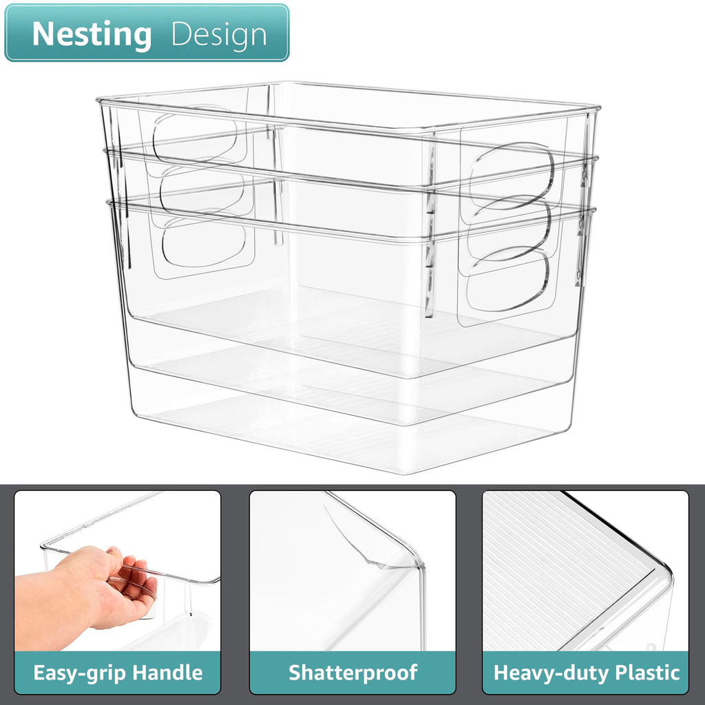 Sorbus 2 Pack Large Clear Plastic Storage Bins, Clear Organizer Bins with Handle for Kitchen, Pantry, Cabinet, Refrigerator, Craft, Toys, Clothes, Closet, Under Sink, Bathroom Organizers and Storage