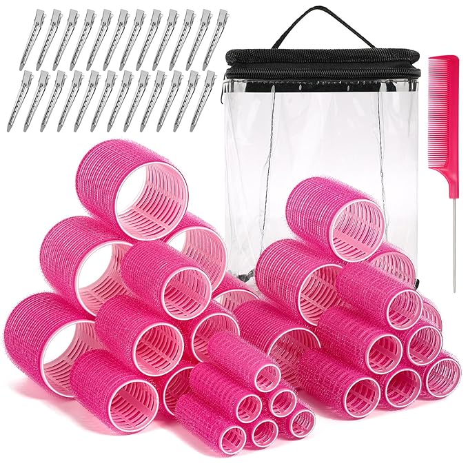 56 Pcs Hair Roller Set for Blowout Look, Long Medium Short Hair Volume; 30Pcs Rollers, 5 Sizes, 24 Pcs Clips, Storage Bag