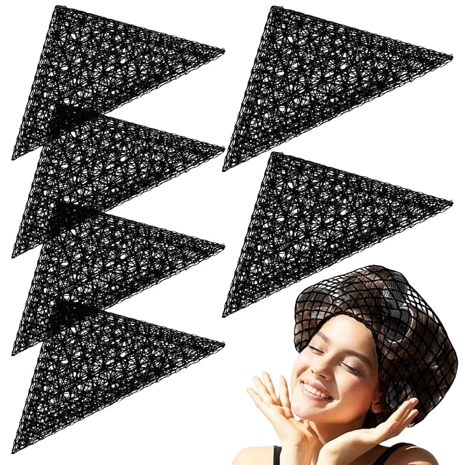 6 Pcs Triangle Hair Net Women Black Mesh Extra Large Sleeping Plopping Cap Salons Holding Drying Curly Hair Styles for Rollers Good Service Workers