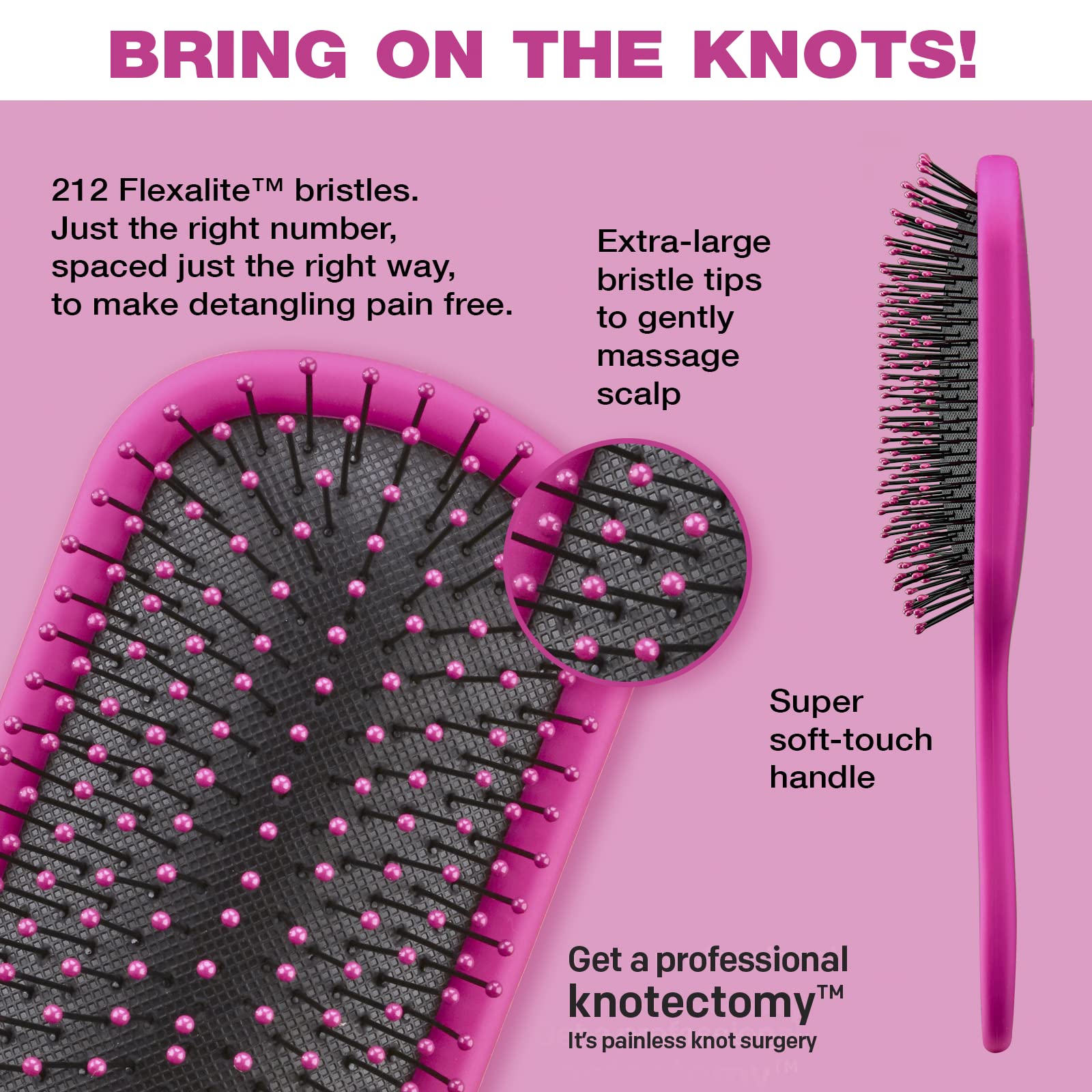 The Knot Dr. hair brush by Conair - Detangling hair brush - Removes Knots and Tangles in wet or dry Hair - hair brushes for women - Pink