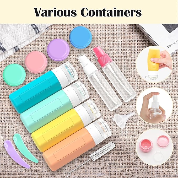 Redfly 17 Pack Travel Bottles for Toiletries, Tsa Approved 3oz Travel Size Containers, Leak Proof Travel Size Toiletries Bottles Silicone, BPA Free Refillable Shampoo Conditioners Kit, Colorful