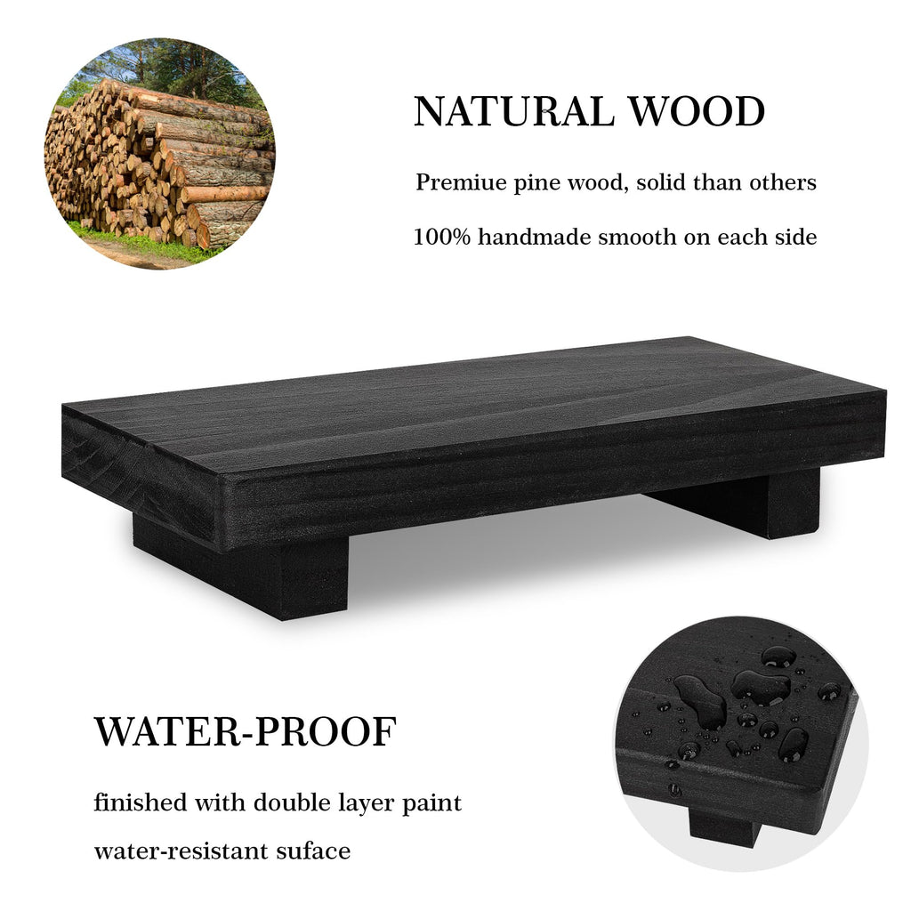 Bathroom Tray Wood Riser Kitchen Decor Soap Holder, 8.7" x 3.6" Black