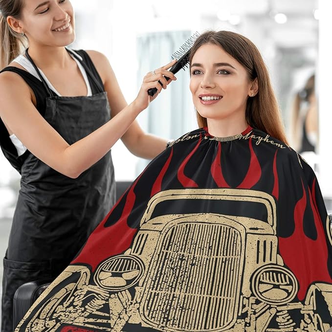 visesunny Barber Cape Vintage Car Polyester Hair Cutting Salon Cape Apron Anti-Static Haircut Shaving Cloth Beard Shaving Bib Hairdressing Cape