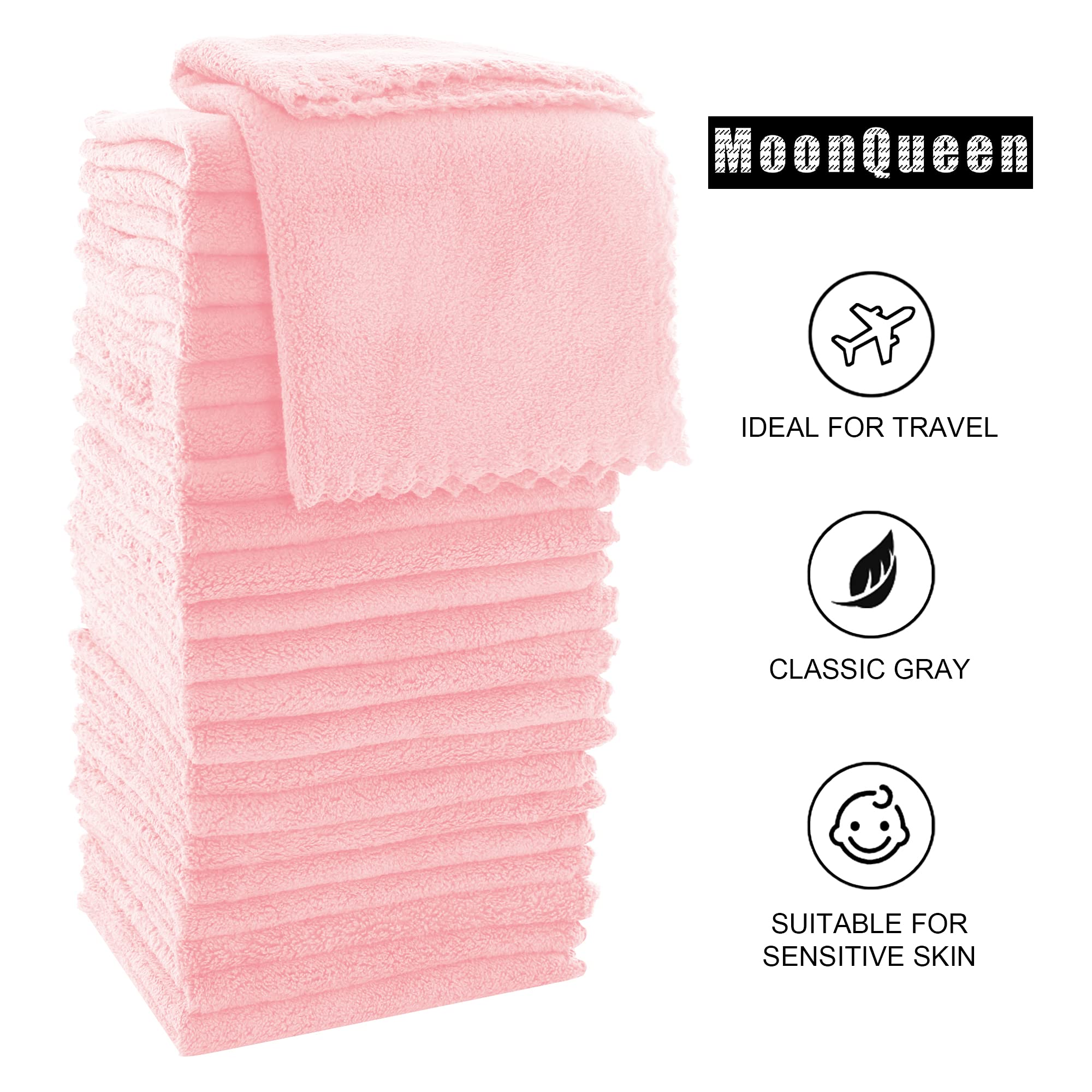 MOONQUEEN Ultra Soft Premium Washcloths Set - 12 x 12 inches - 72 Pack - Quick Drying - Highly Absorbent Coral Velvet Bathroom Wash Clothes (Pink)