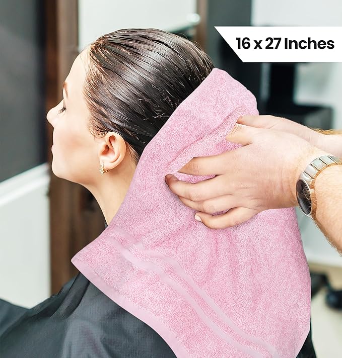 Utopia Towels Cotton Bleach Proof Salon Towel 16 by 27 inches, Bleach Safe 100% Cotton Hand Towel for Gym, 12 Pack, Pink
