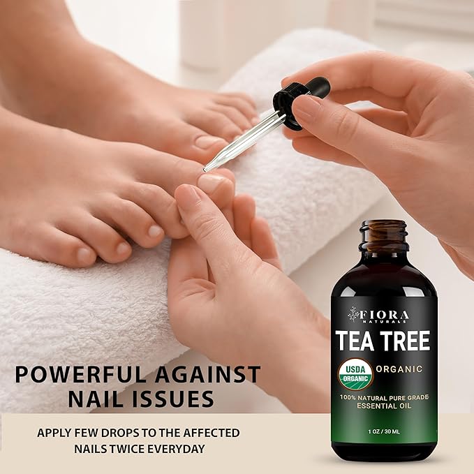 Tea Tree Oil – 100% Pure Organic Tea Tree Essential Oil for Skin, Face, Hair, Scalp, Nails, and Toenail – 1 fl oz - By Fiora Naturals