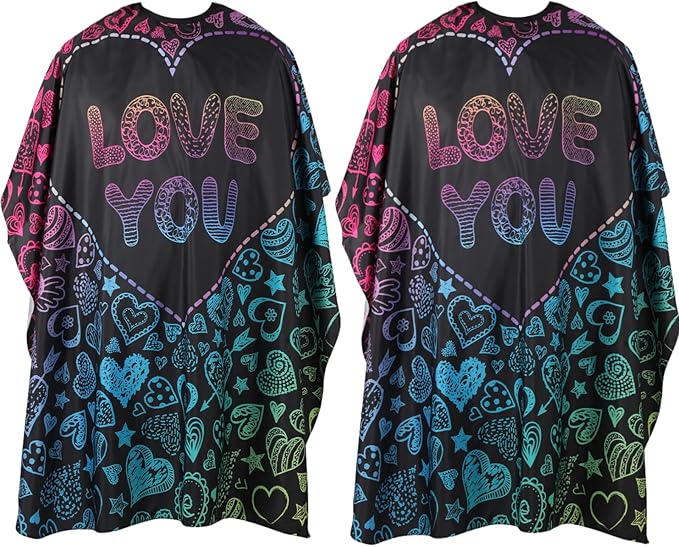 YELEGI Professional Hair Cutting Cape(2Pcs), Salon Barber Cape with Adjustable Snap Closure, Waterproof Hair Dye Color Cape Hair dressing stylist apron (Love)