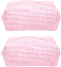 Cozy Makeup Bag for Women,Zipper Cosmetic Pouch,Waffle Candy Pink,2 Pack