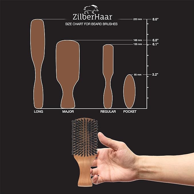 ZilberHaar Major Hair & Beard Brush, Stiff Boar Bristles, Natural Hardwood