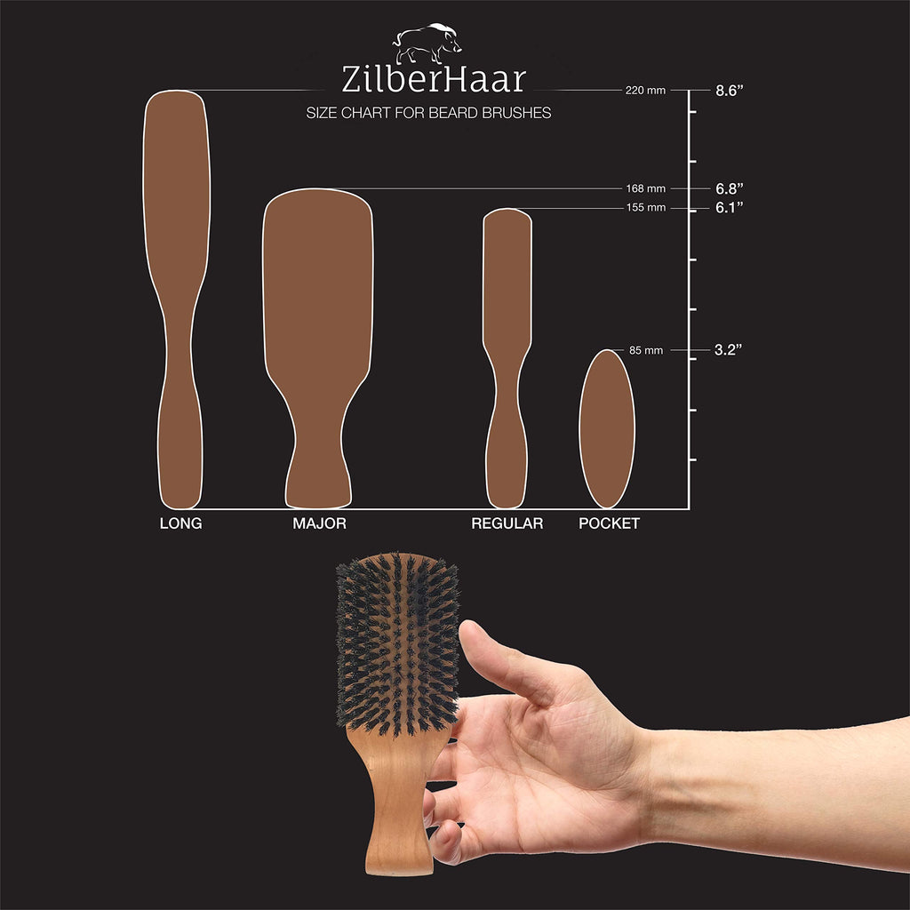 ZilberHaar Major Hair & Beard Brush, Stiff Boar Bristles, Natural Hardwood
