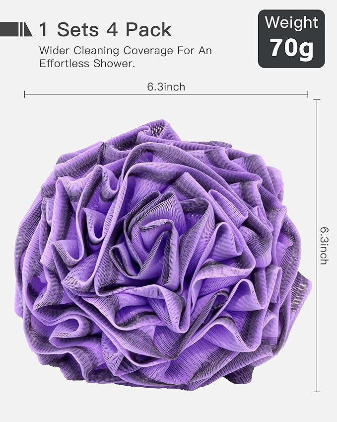Loofah Sponge 70g, 4Pack, Large Flower Exfoliating Bath Sponge