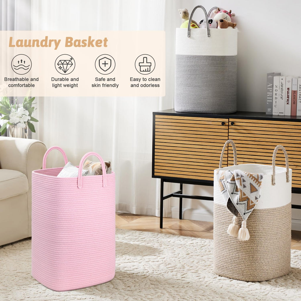 Artfeel Laundry Basket,Woven Cotton Rope Laundry Hamper,100L Versatile Storage for Dirty Clothes,Baby Toys,and Blankets in Bathroom, Nursery,and Living Room