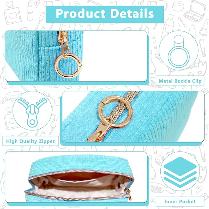 Period Bag for Girls, Corduroy Sanitary Napkin Storage Bag, Period Pouch & Tampon Holder, Feminine Care Organizer（Sky Blue）
