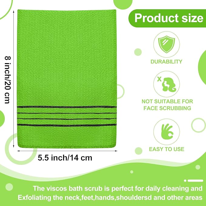 Tatuo 12 Pack Korean Exfoliating Mitt & Cloth, Viscose Rayon Dead Skin Remover Washcloth, Multi Color Body Scrub Towel for Shower Spa Travel(Small,Yellow, Green, Blue, Pink)
