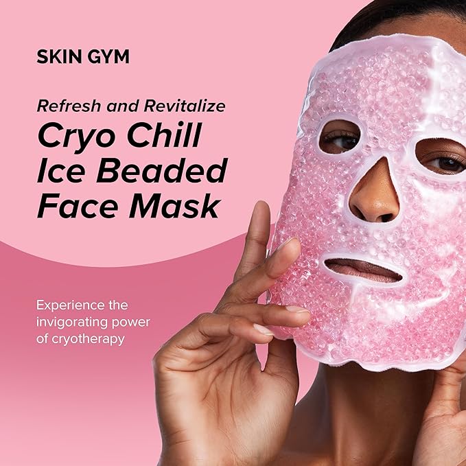 SKIN GYM CryoChill Ice Beaded Face Mask – Reusable Cooling Cryo Face Mask for Puffiness & Headache Relief, Gel Bead Ice Mask for Face, Depuffing Cold Face Mask for Skincare