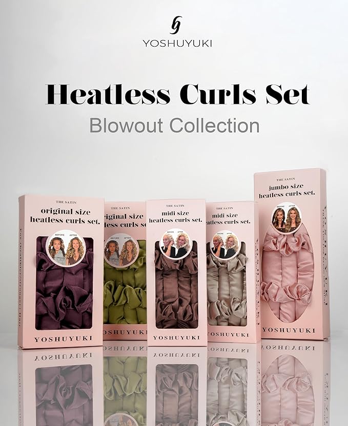 Midi Heatless Curls Overnight Hair Curlers to Sleep In Small Hair Rollers for Short Medium Hair No Heat Overnight Curls, Soft Satin Flexi Rods Heatless Curling Rod Set Styling Tools for Women