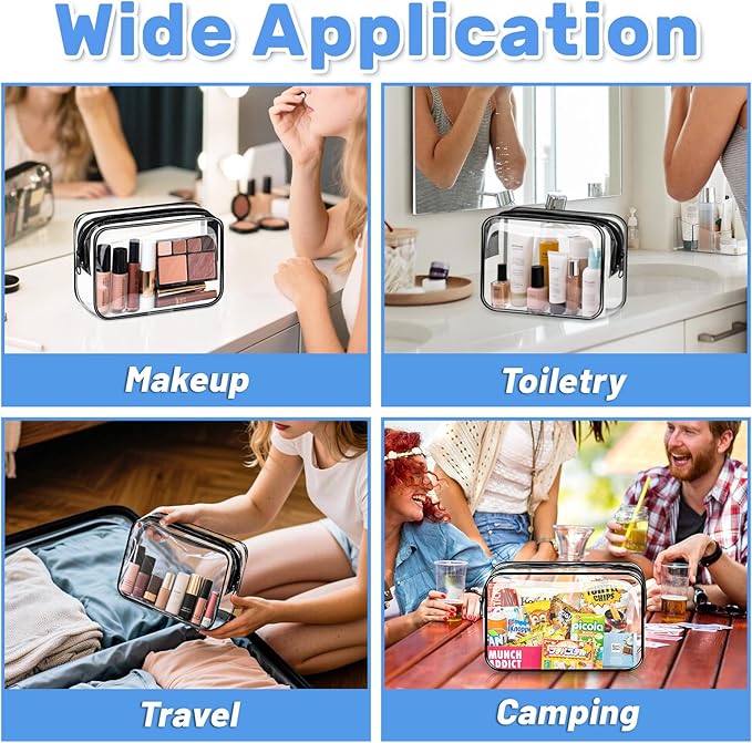 CHICAUP 4 Pieces Clear Cosmetic Bags Bulk TSA Approved Toiletry Bag for Travel PVC Waterproof Clear Makeup Pouch with Zipper for Men and Women Carry-on Travel Essentials