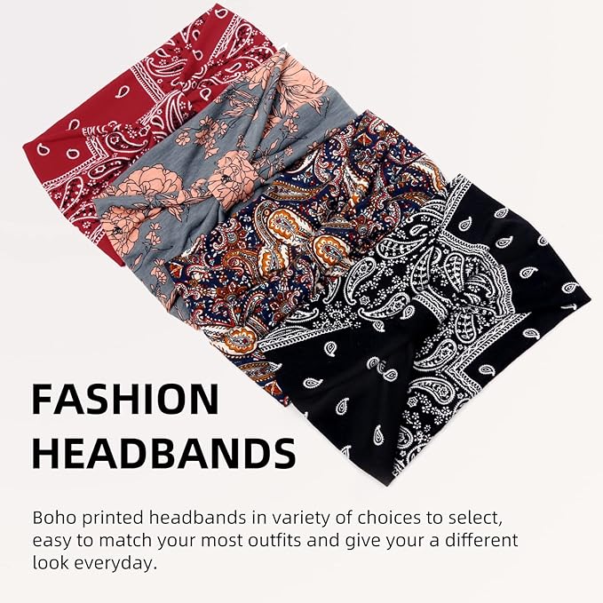 Huachi Wide Headbands for Women Black Stylish Head Wraps Boho Bandeau Thick Hairbands Large No Slip African Sport Yoga Workout Turban Headband Hair Accessories (Pack of 4)