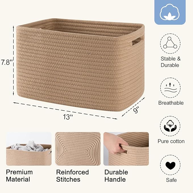 SIXDOVE 4 Pack Storage Baskets for Organizing, Woven Baskets for Shelves - Perfect for Toys, Books, Towels, and Clothes, Durable Gift Basket Bins Toy Storage, 12.7''L x9''W x7.8''H, Jute