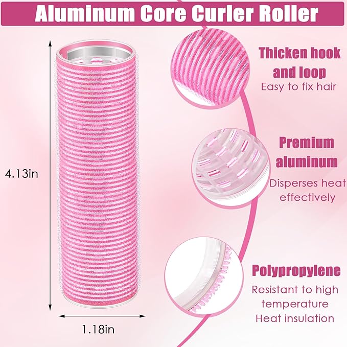 WILLBOND 4 Pcs Long Hair Rollers for Bangs Aluminum Core Curlers Thermal Self Grip Roller for Long and Medium Hair Women Hairstyle(4.1 x 1.2 Inch,Light Pink)