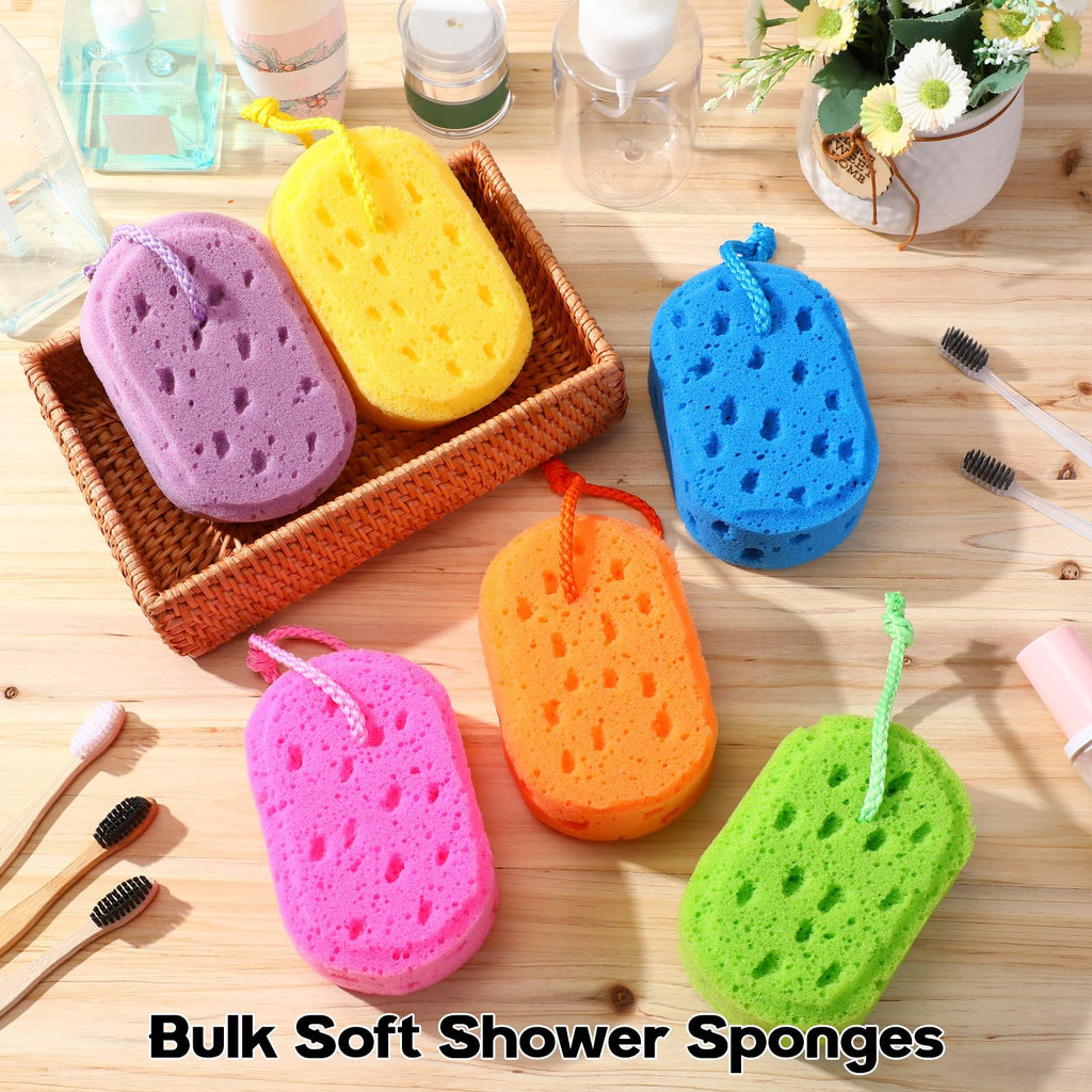 FoldTier 36 Pcs Exfoliating Bath Sponge Body Loofah Sponges for Shower Women Reusable Soft Bathing Pouf Foam Lufa Body Scrubber and Rich Lather, Color Matching (Bright Color)