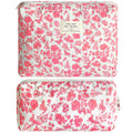 2Pcs Quilted Makeup Bag Set Flower Cute Pencil Case Large Small Travel Makeup Pouch Set for Women Coquette Makeup Bag Aesthetic Cotton Cosmetic Bag Pink Toiletry Organizer Storage Bag Big Zipper Pouch