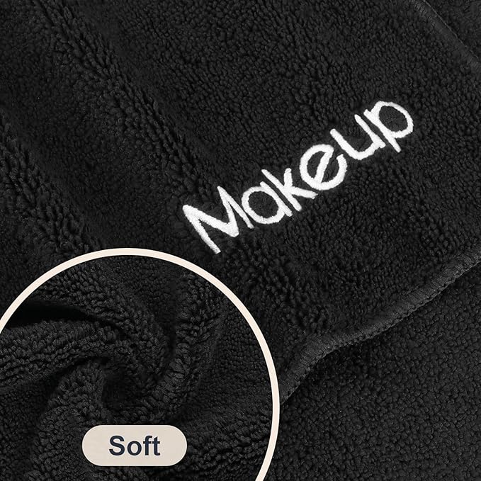GLIMGLINT Makeup Remover Wash Cloths 5 Pack – Soft Black Makeup Towels, Facial Cleansing Washcloths for Face, Hand and Make Up, Microfiber Face Towels, 13 x 13 in