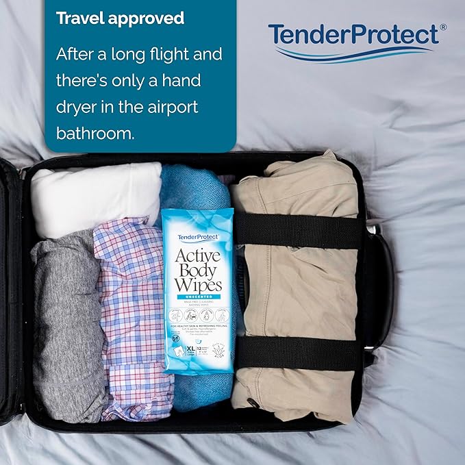 TenderProtect Active Body Wipes, XL Rinse-Free Shower Wipe for Adults, 9" x 12" Extra Large, Aloe, No Rinse Bath Wash Cloth - Gym, Sports, Travel, Camping, Elderly Care, Portable (Case of 576)