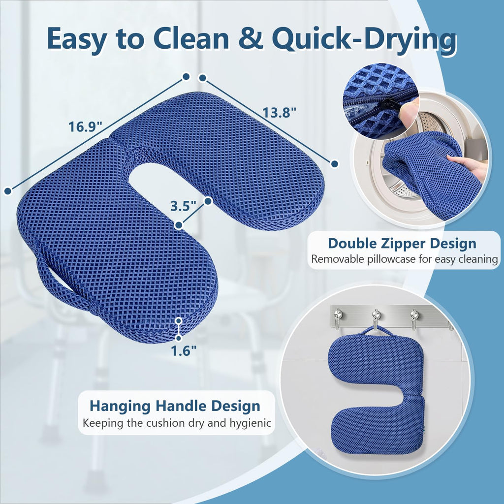 Shower Seat Cushion for Shower Bench, U Shape Shower Chair Cushion Pillow for Inside Shower, Shower Chair with Cutout Seat Pad, Quick Drying Transfer Bench Bathtub Seat Cushion for Elderly, Handicap