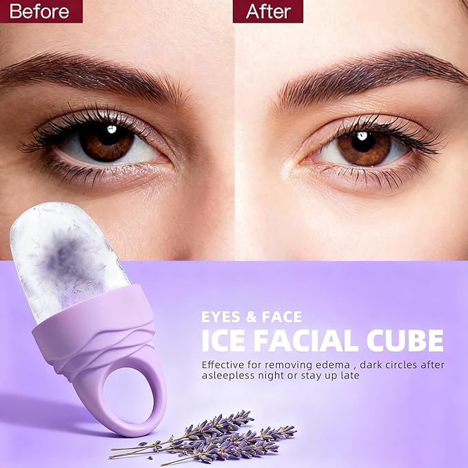 Mabnuby Ice Roller for Face and Eye, Reusable Silicone Ice Facial Roller for Reducing Puffiness, Ice Face Mold Skin Care, Ice Cube Roller Tools for Women - Purple 3 Pcs