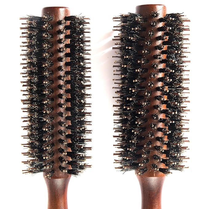Boar Bristle Round Hair Brush Set with Nylon Pin for Style Curl 2Pack