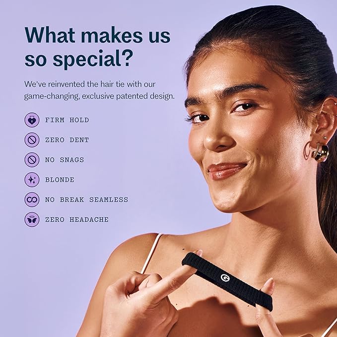 Gimme Beauty Thick Hair Extra Stretch Bands - Patent-Pending Design for Maximum Hold - Premium Ties for Thick & Curly Hair - Sleek & Strong Hold - Black, 6 Pack