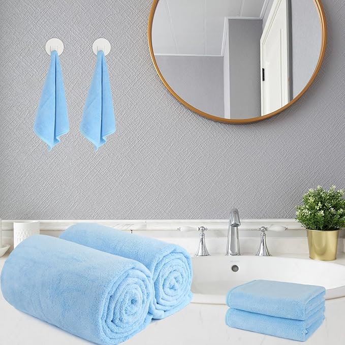 Orighty 6-Piece Towel Set - Soft & Lightweight - 2 Bath Towels, 2 Hand Towels, and 2 Wash Cloths - Absorbent & Quick Drying Microfiber Towel for Multipurpose, Bathroom, Gym, Sport, Yoga, Travel-Blue