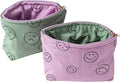 Gardsell Cosmetic Bags for Women - Corduroy Cosmetic Bag Aesthetic Women Handbags Purses Smile Dots Makeup Organizer Storage Makeup Bag Girls Case Bags (Double Purple Green)