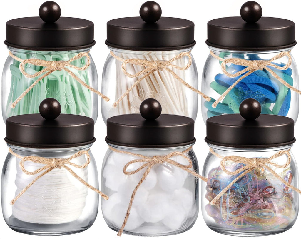 SheeChung 6 Pack Glass Mason Jar Qtip Holder, Bronze Stainless Steel Lids