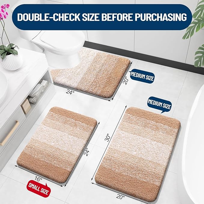 OLANLY Microfiber Bathroom Rugs Sets 3 Piece, 30"x20"+24"x16"+24"x20"