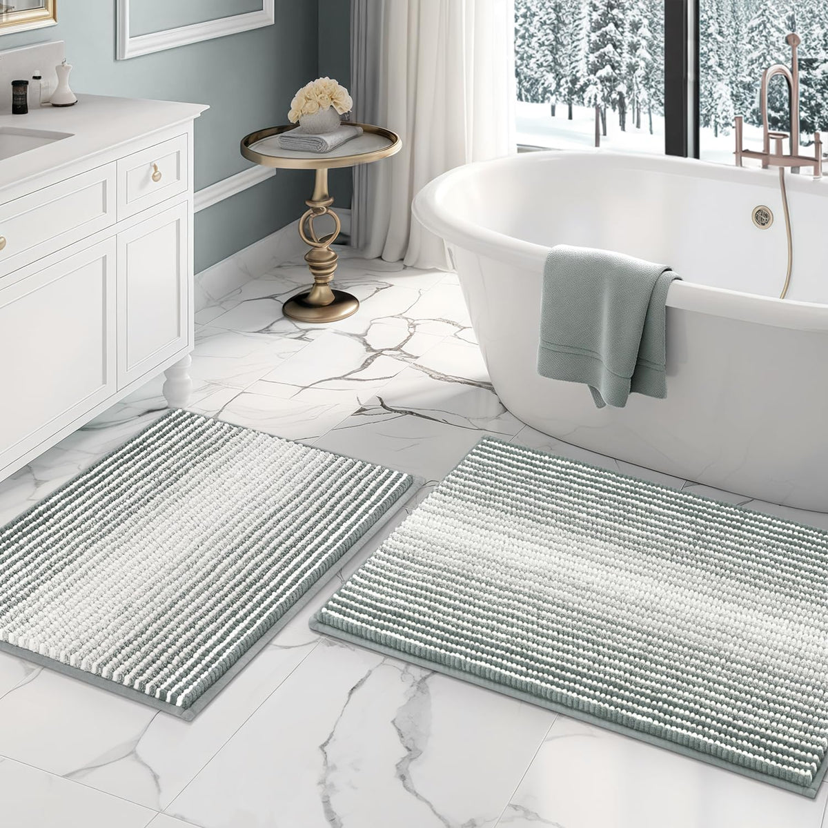 BSICPRO Fall Bathroom Rugs Sets 2 Piece, Non Slip Bath Mats, Sunset Orange