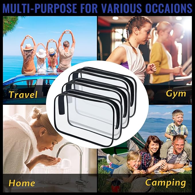 YOQIVEXU 12 Pieces Clear Makeup Bags, TSA Approved Toiletry Bag for Travel, Transparent Cosmetic Pouch with Zipper, Waterproof Vinyl Plastic Organizer Case for Vacation Bathroom (Medium)